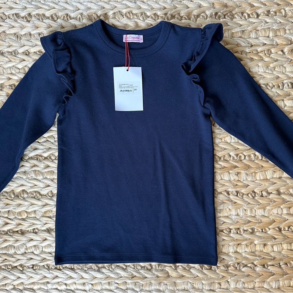 La Coqueta Girls' Navy Ruffle Sleeve Top